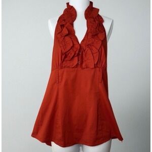 HeartSoul Halter Top Women Large Red Ruffle Neck Cotton Spandex Chic Blouse Boho